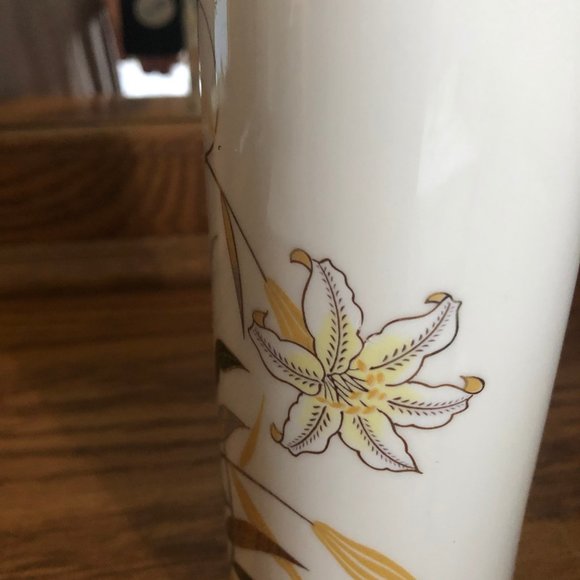 Vintage Japanese Otagiri Porcelain Vase jar brush holder w flowers - Picture 3 of 6